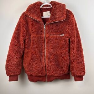 Aritzia Wilfred Free Teddy Sherpa Jacket XS Burnt Orange Zip Fleece Coat